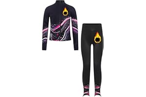Kaerm Stylish Printed Figure Skating Training Outfits for Girls Fleece Warm Jacket And Leggings Pants Set
