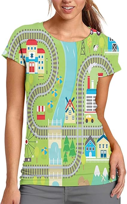 GULTMEE Camisetas de Mujer, Paisaje campestre con bajo Efecto de