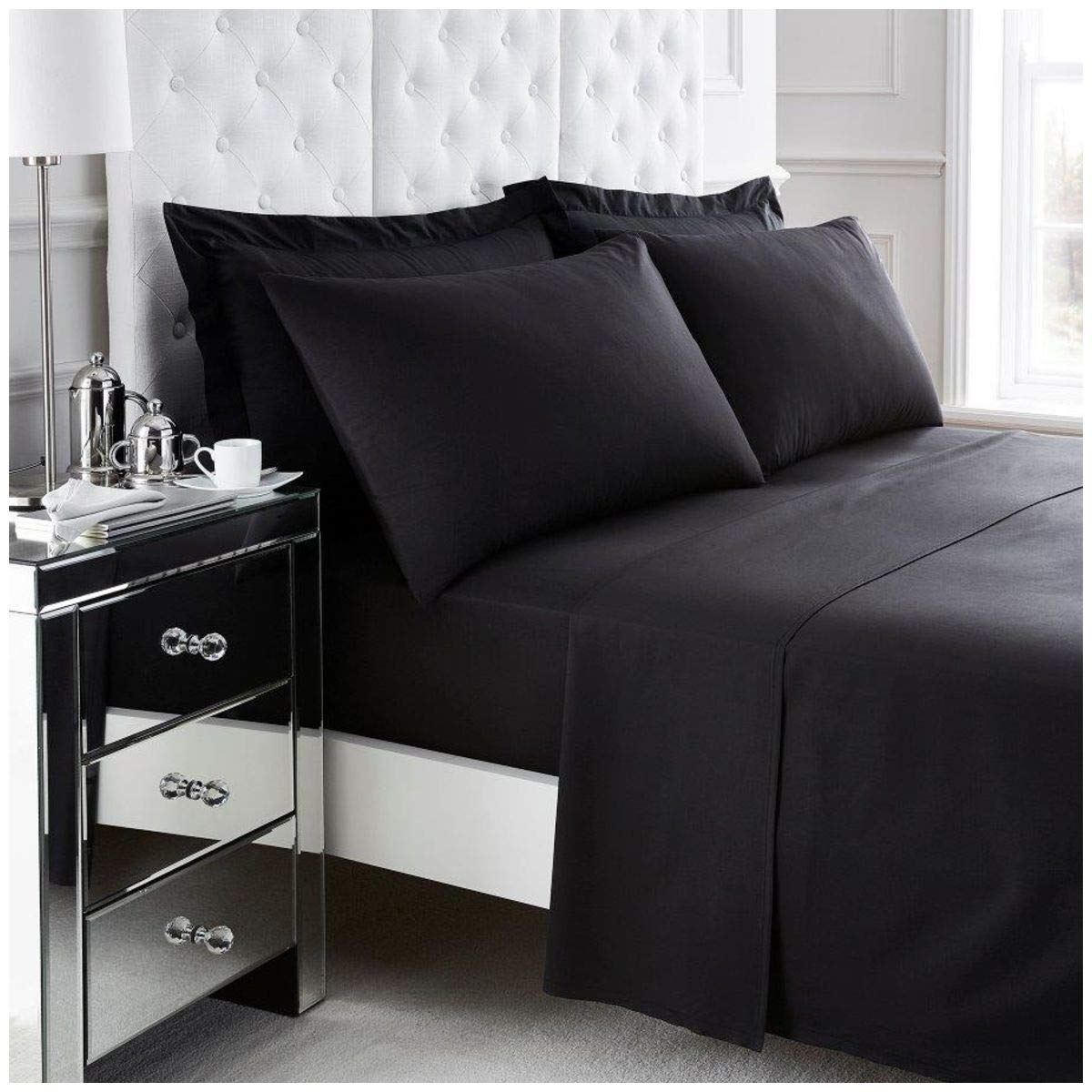Gaveno Cavalia Soft and Luxurious 200 Thread Count Egyptian Cotton Flat Sheet Black Double