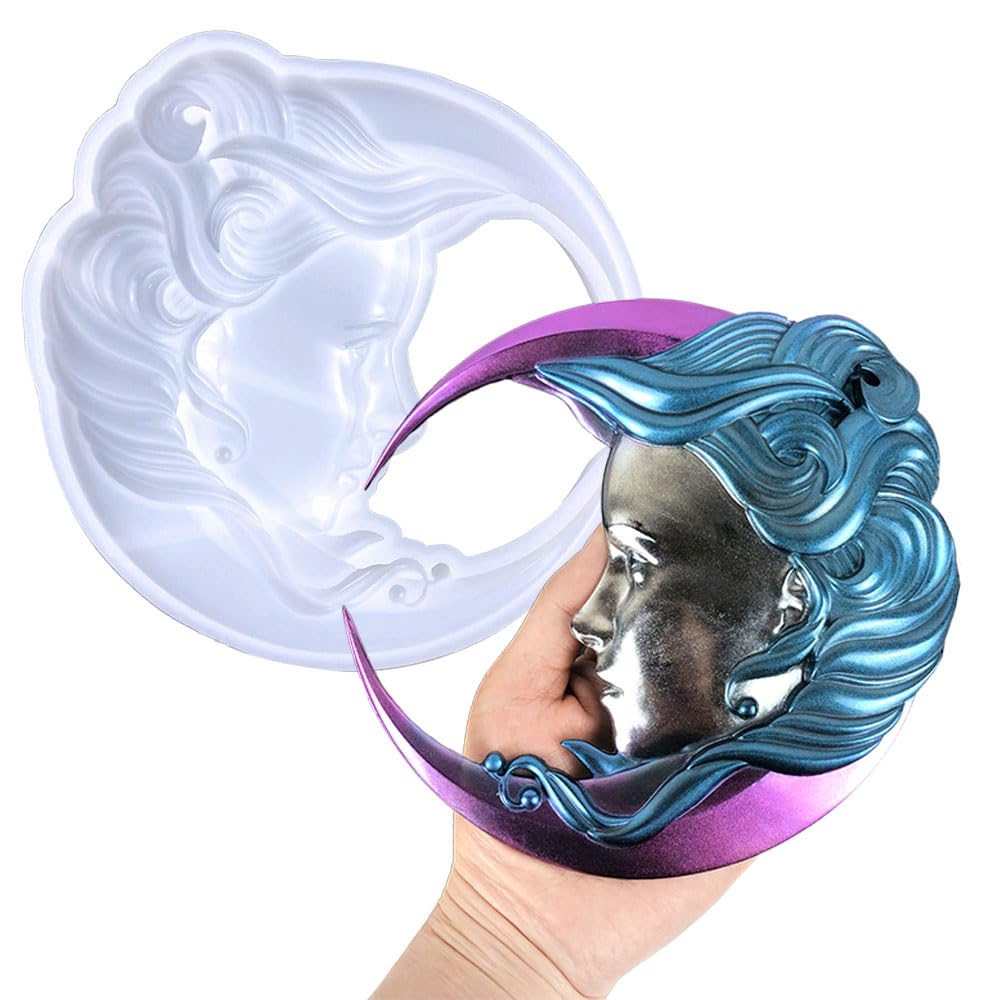 Finyoffiy Moon Resin Mold 3D Silicone Mold Girl Epoxy Mold Ornament Casting Mold for DIY Wall Hanging Door Decoration Home Office Craft Art Decor (Moon Girl)
