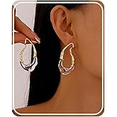 Gold Statement Earrings for Women, Elegant Golden-Tone Geometric Hoop Earrings with Translucent Resin Droplet Vintage Western for Vacation Novelty Jewelry Gifts
