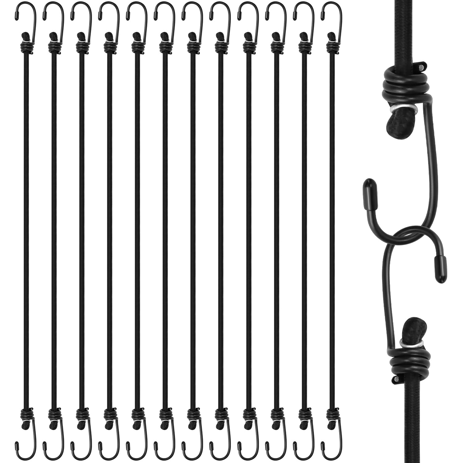 QWORK® 12Pack 24" (60CM) Bungee Cords with Hooks, Multipurpose Bungee Straps for Cycling, Hiking, and DIY projects