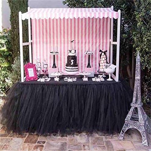 Stuffwholesale Handmade Table Skirts Tulle Tutu Table Skirt for Wedding Decoration Halloween Supplies Party Table Decoration Accessories (Black)