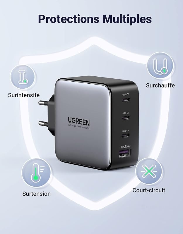 Nexode 100W Chargeur USB C Rapide 4 Ports GaN Tech Prise USB C
