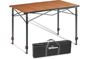 Join Nature Portable Outdoor Adjustable Height Camping Table, Large for 2-6 Person, Foldable Roll-up Aluminum Camp Table with Carry Bag for Picnic, Camp, Sturdy, Stable, Loads 220 Lbs