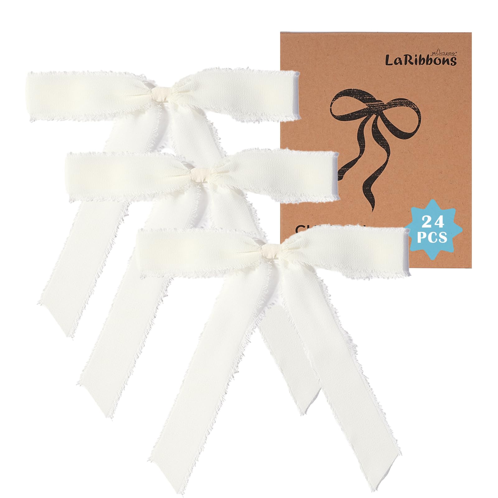 Photo 1 of LaRibbons Ivory Chiffon Ribbon Bows for Gift Wrapping, Premade Ivory Bows for Wedding, Bridal Shower, Birthday Party Decorations, Treat Bags, Invitations, Crafts, 24 PCs