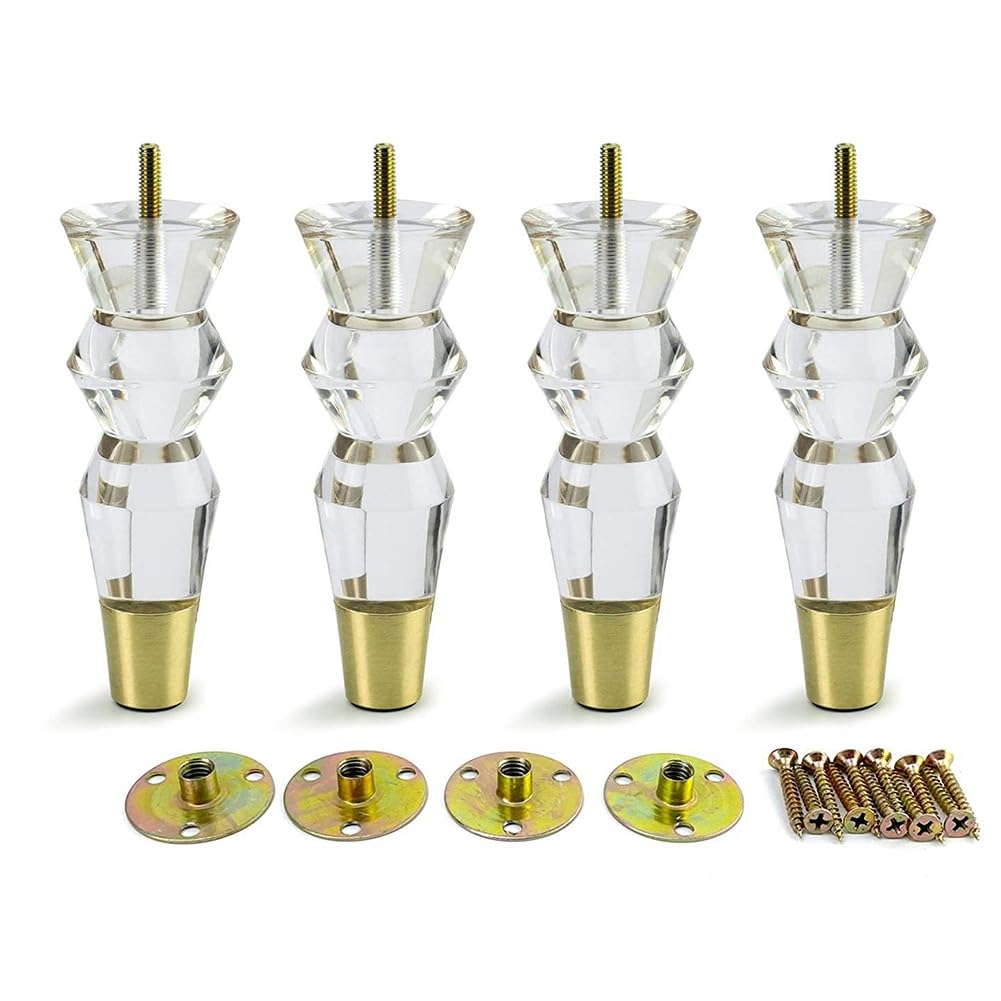 Qezodsx 6.9 Inch Furniture Legs Acrylic Furniture Legs Modern Clear Decor DIY Legs Bed Feet Tapered Style Set of 4