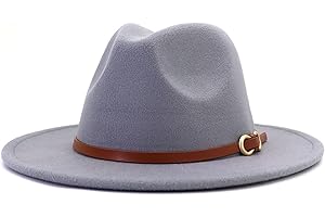CCAKXCJJ Fedora Hats for Men Women Felt Jazz Hat Wide Brim Panama Hat with Belt Buckle