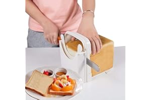 VAYTONG Foldable Adjustable Homemade Bread Bagel Toast Slicer Thin Loaf Cutter Hand Slicing Machine Sandwich Maker 4 Slice Size