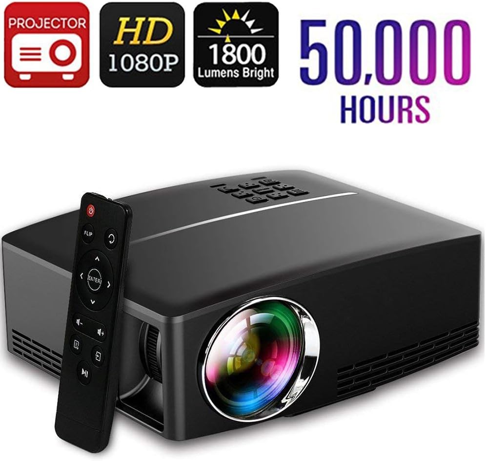 Projector 1800 Lumens 180" Contrast Rate 2200:1,IBACAKYS LED Mini Home Video Projector for Home Outdoor Theater, Double USB HDMI VGA Support Laptops Tablets Smartphones Projection