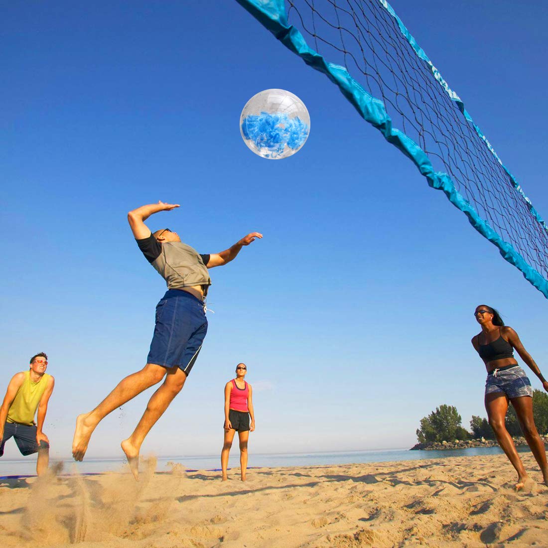 KOMIWOO Inflatable Beach Ball-Glitter Beach Balls Kids, Filled with Feathers Pool Toys for Summer Party Favors (2packs,24 inch) (Blue)