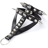 Dmaiy Punk Leather Bracelets Spiked Studded Bracelet Gothic Rock Bracelets with Ring Black Cuff Wristband for Women and Men