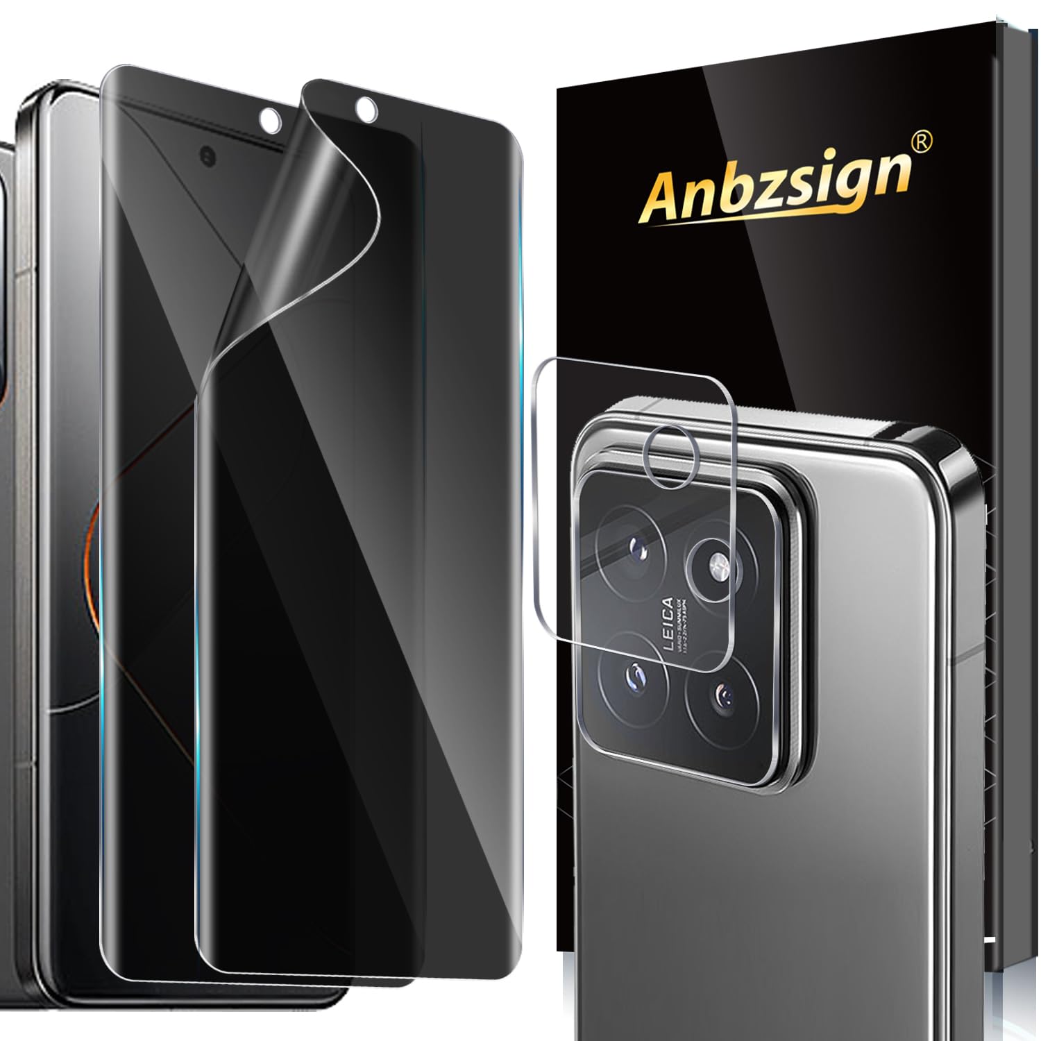 Photo 1 of Anbzsign [2+2 Pack for Xiaomi 14 Pro Privacy Tempered Glass Screen Protector and Camera Lens Protector, Anti-Spy 9H Hardness Case Friendly Film for Xiaomi 14 Pro.
