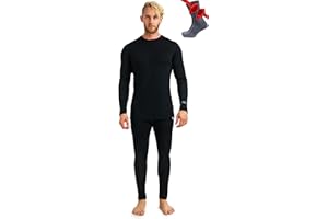 Merino Wool Baselayer Mens Set - Lite, Midweight, Heavyweight Merino Wool Thermal Underwear for Men Top and Bottom and Socks