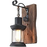 Vintage Industrial Wall Sconce, Rustic Light Fixtures Wood Metal Farmhouse Indoor Black Wall Sconce Fixture for Dining Room, 