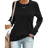 SENSERISE Womens Casual Crewneck Sweatshirt Long Sleeve Solid Color Shirt Soft Lightweight Loose Top