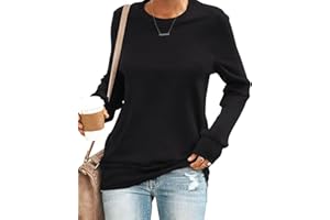SENSERISE Womens Casual Crewneck Sweatshirt Long Sleeve Solid Color Shirt Soft Lightweight Loose Top