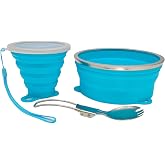 Cagelya Mess Kit for Camping | Silicone Collapsible Bowl, Collapsible Cup, Stainless Steel Spoon, Backpacking Outdoor Hiking Traveling and Picnic