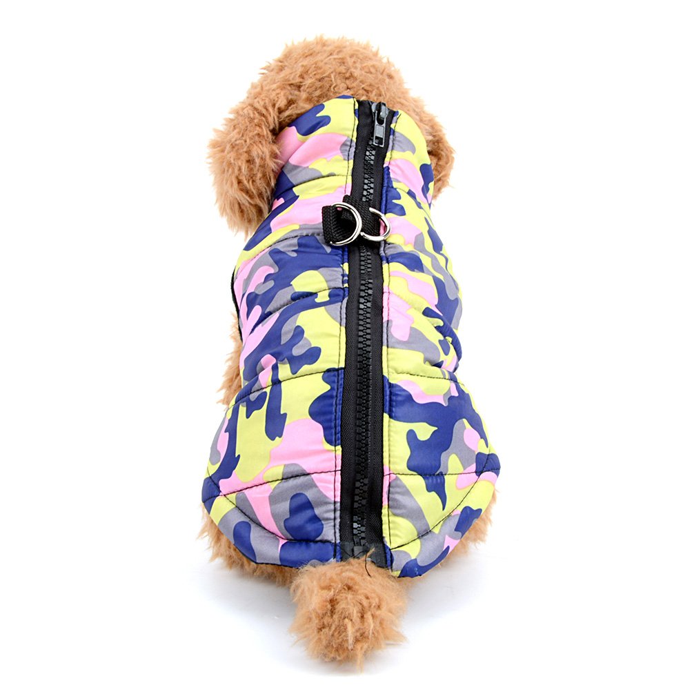 Ranphy Small Dog Camo Puffer Jacket with D-Ring and Zip, Winter Cotton-Padded Pet Coat Vest Harness for Puppy Chihuahua Yorkie Cat Clothes,Pink,S
