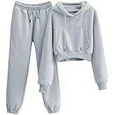VATEAMI Womens Fleece 2 Piece Outfits Sweatsuit Crop Hooded Pullover Sweatshirt Top Jogger Sweatpants Tracksuits Set