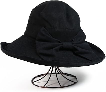 Amazon | ハット 綿100コットン100 首 日よけカット 最大59cm 帽子 レディース(女性) 涼しい紫外線UV加工つば長つば 黒