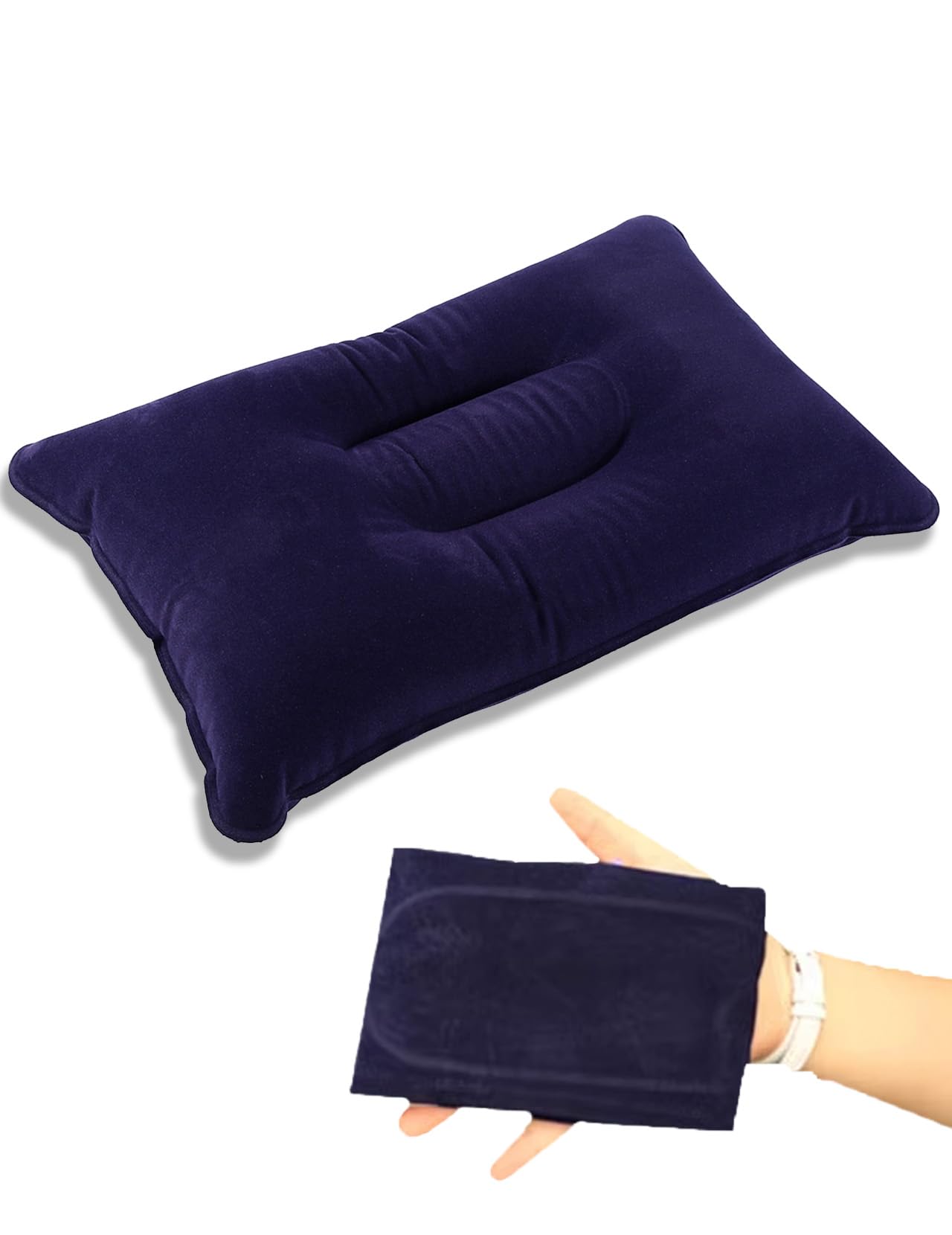 ZLXHDL Camping Pillow, Quick Inflate Mechanism, Portable Travel Pillow Inflatable 35cmx21.5cm, Soft PVC Flocked Surface Blow up Pillow for Plane/Outdoors/Office