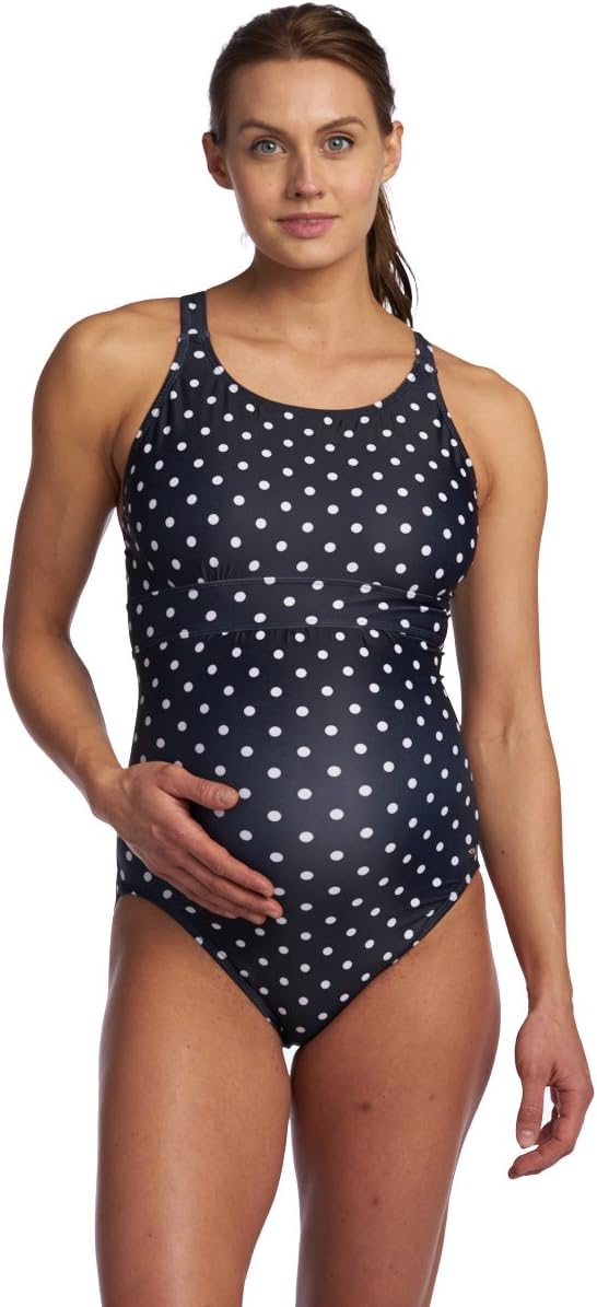 Performance Banded Maternity Swimming Suit Provides Comfort and Support (Large, Black/White)