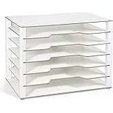 Yumkfoi Construction Paper Organizer 12" x 18", 6-Tiers Paper Storage | Movable Wooden Desktop Organizer, Letter Tray for Office, Home, Classroom