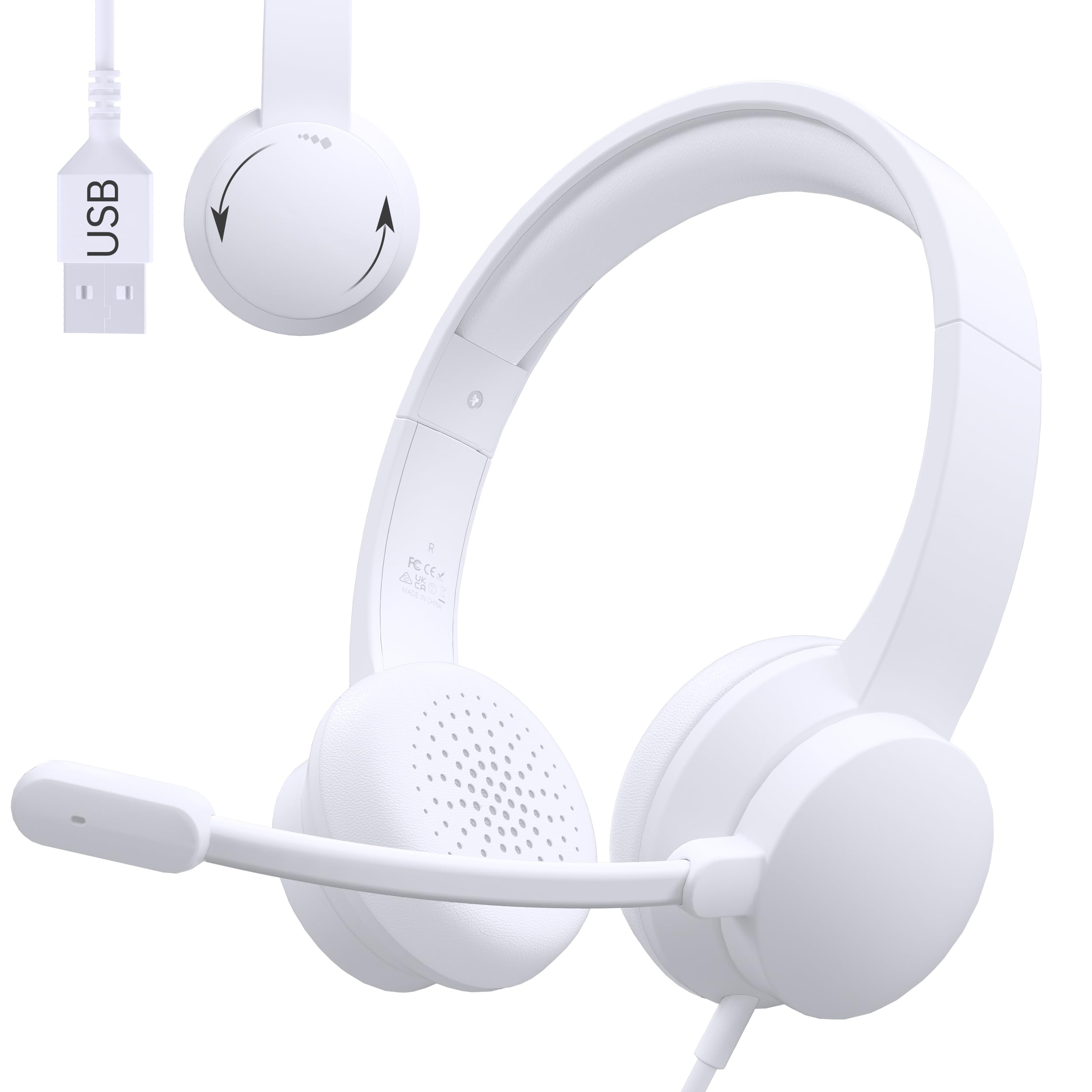Photo 1 of Masajoy Wired Headphones with Mic USB Headset with Microphone for PC (White)