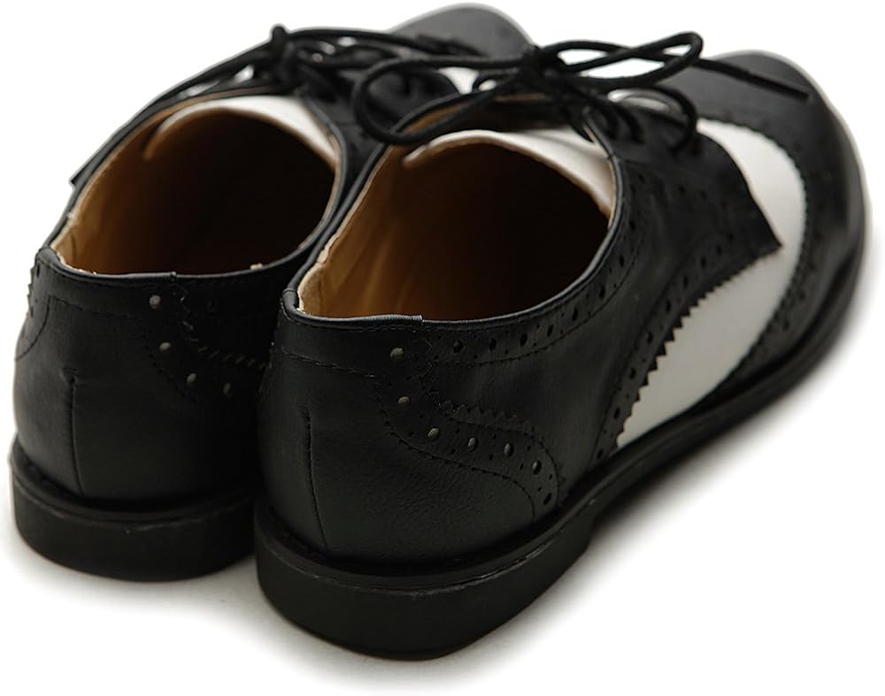  | Ollio Women's Flat Shoe Wingtip Lace Up Two Tone Oxford | Oxfords
