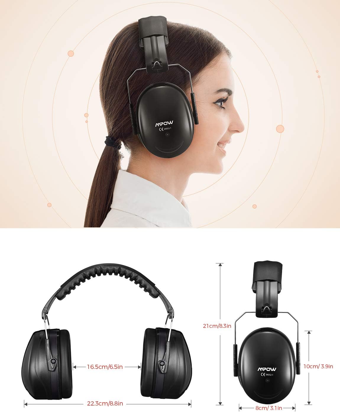 Mpow 035 Noise Reduction Safety Ear Muffs, Shooters Hearing Protection Ear Muffs, Adjustable Shooting Ear Muffs, NRR 28dB Ear Defenders for Shooting Hunting Season, with a Carrying Bag- Black: Home Improvement