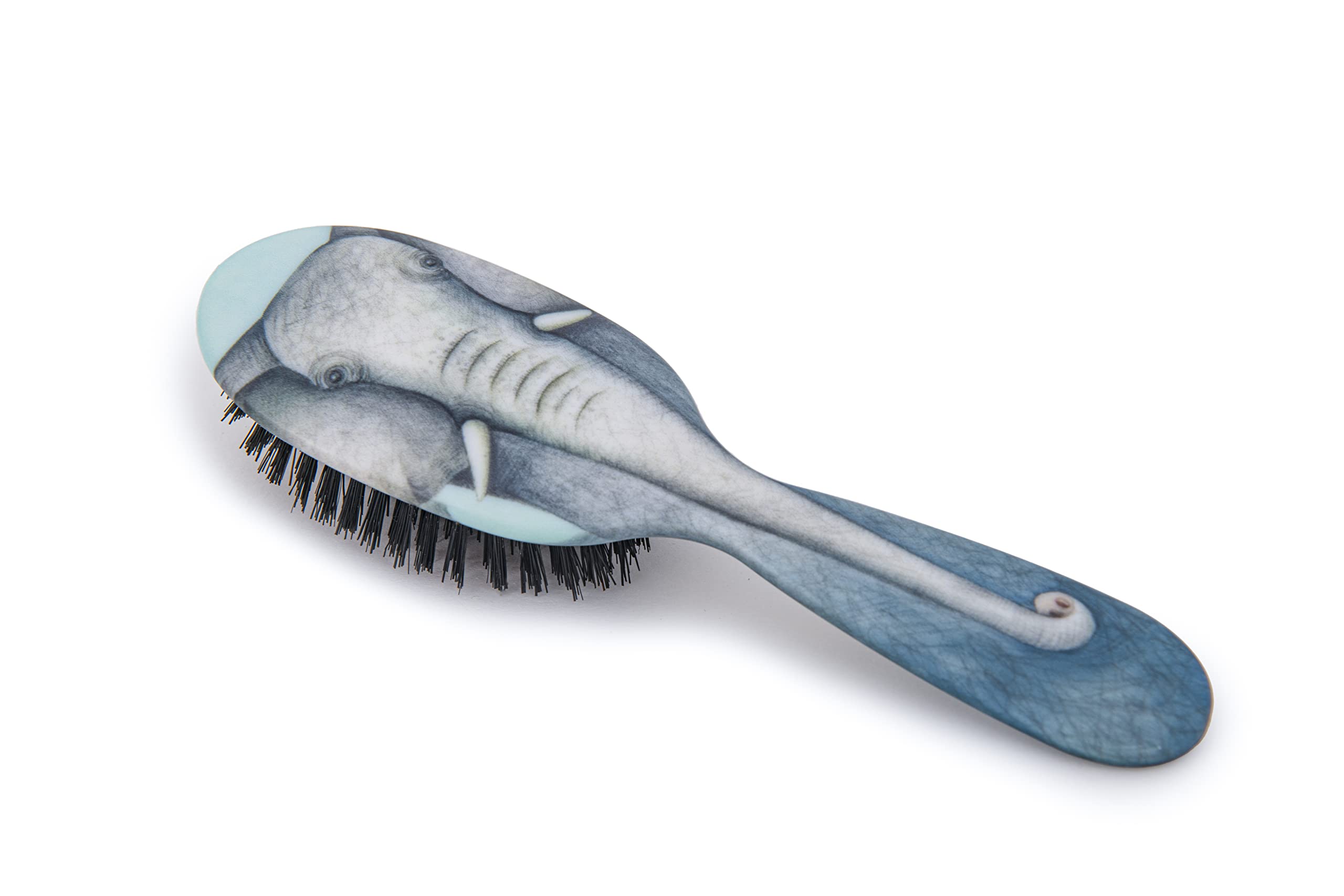 Rock & Ruddle Natural Pure Boar Bristle Hair Brush for Women & Kids (Small/Travel Size, 17.5cm) - Great for Wet & Dry Hair, Detangling Smoothing Blowdrying - Designed & Made in UK - Elephants