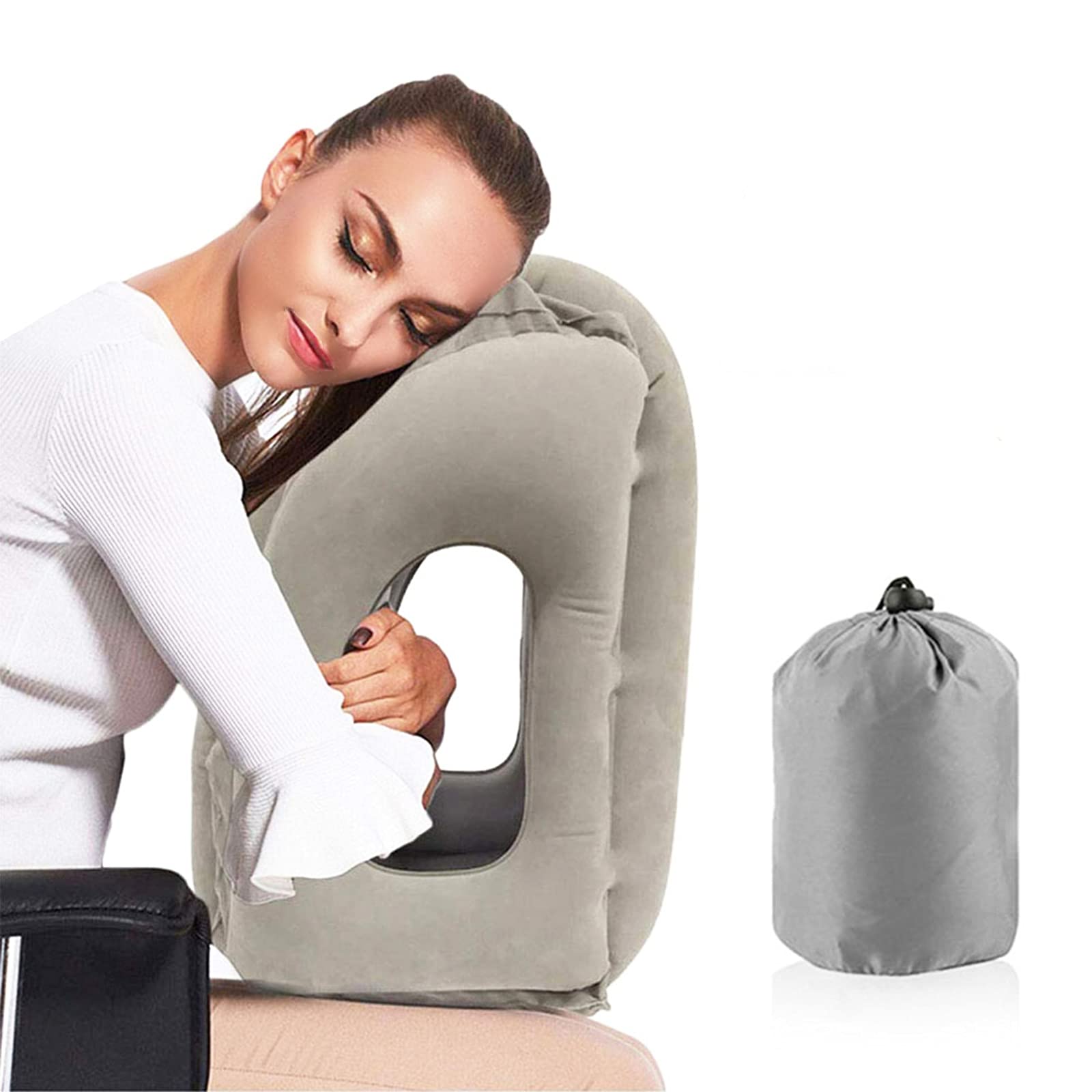 Photo 1 of Inflatable Travel Pillow, Airplane Neck Pillow for Sleeping, Supports Head and Chin for Airplanes,Trains,Cars and Office Napping with 3D Eye Mask and Earplugs and Portable Drawstring Bag