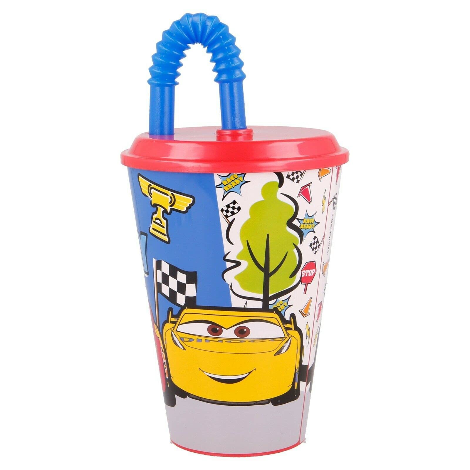 Gold1 Kids Character Sports Tumbler 430ML Drinking Re-usable Plastic Cup with Straw (Cars)