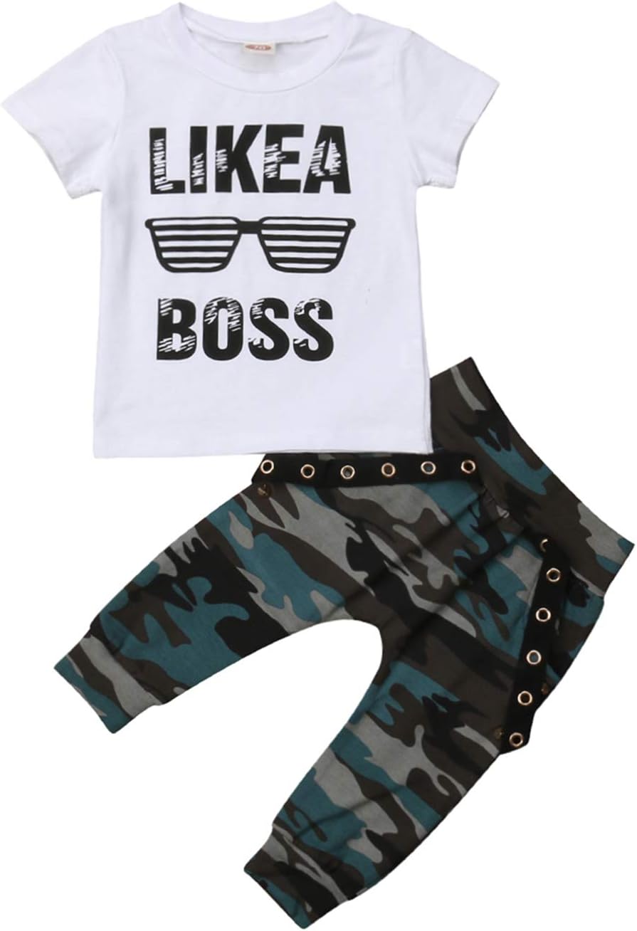 Casual Toddler Kids Baby Boys Tops T-Shirt Camo Pants Outfits Set Clothes 0-3Y