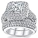 .925 Sterling Silver Princess Cut Cubic Zirconia Wedding Ring Set, Size 7