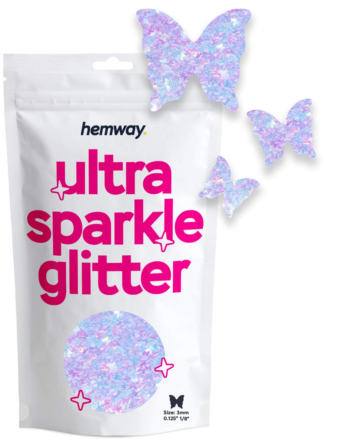 Hemway Ultra Sparkle Glitter Butterfly Shape, 50g, Mother of Pearl Iridescent | Shaped Glitter for Arts & Crafts, Nail Art, Crafting, Card Making, Sparkle Decoration