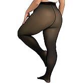 Tournesol Plus Size Women's Fleece Lined Tights Fake Translucent Thermal Pantyhose Sheer Thick Warm Leggings for Winter 0X-4X