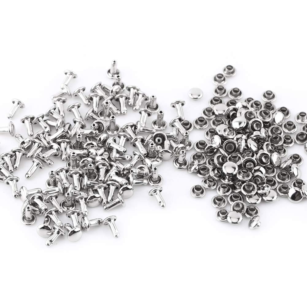 Yosoo 100Pcs Bulk Double Cap Rivets 6x8mm For Leather, DIY Craft, Bag, Shoes Repairs, Pet Collar (Color : Silver)