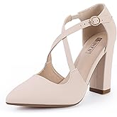 IDIFU Women's IN4 Chunky High Heels Pumps Closed Toe Block Strappy Heels Pointed Toe Dress Shoes for Women Prom Wedding Party Office Work Formal