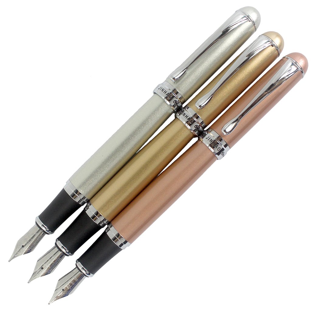 Sipliv 3PCS Jinhao X750 Fountain Pen in 3 Colors with Ink Refill Converter, Silver & Champagne Gold & Rose Gold