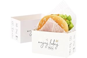 Cyblinia 50 Pieces Paper Take Out Containers Sandwich Take Out Boxes,Mini Burger Boxes,Toast Holding Bread Tray for Take Out Food Containers,Restaurant, Picnic and Party