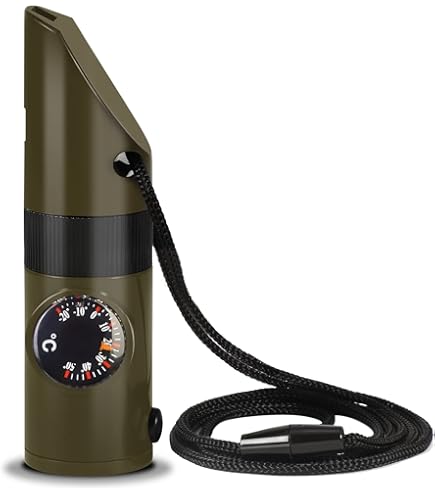 Lot De 2 Sifflets De Survie Multifonction 7 En 1 - Avec Boussole, Thermomètre, Lampe LED, Loupe, Miroir, Pour Camping Randonnée