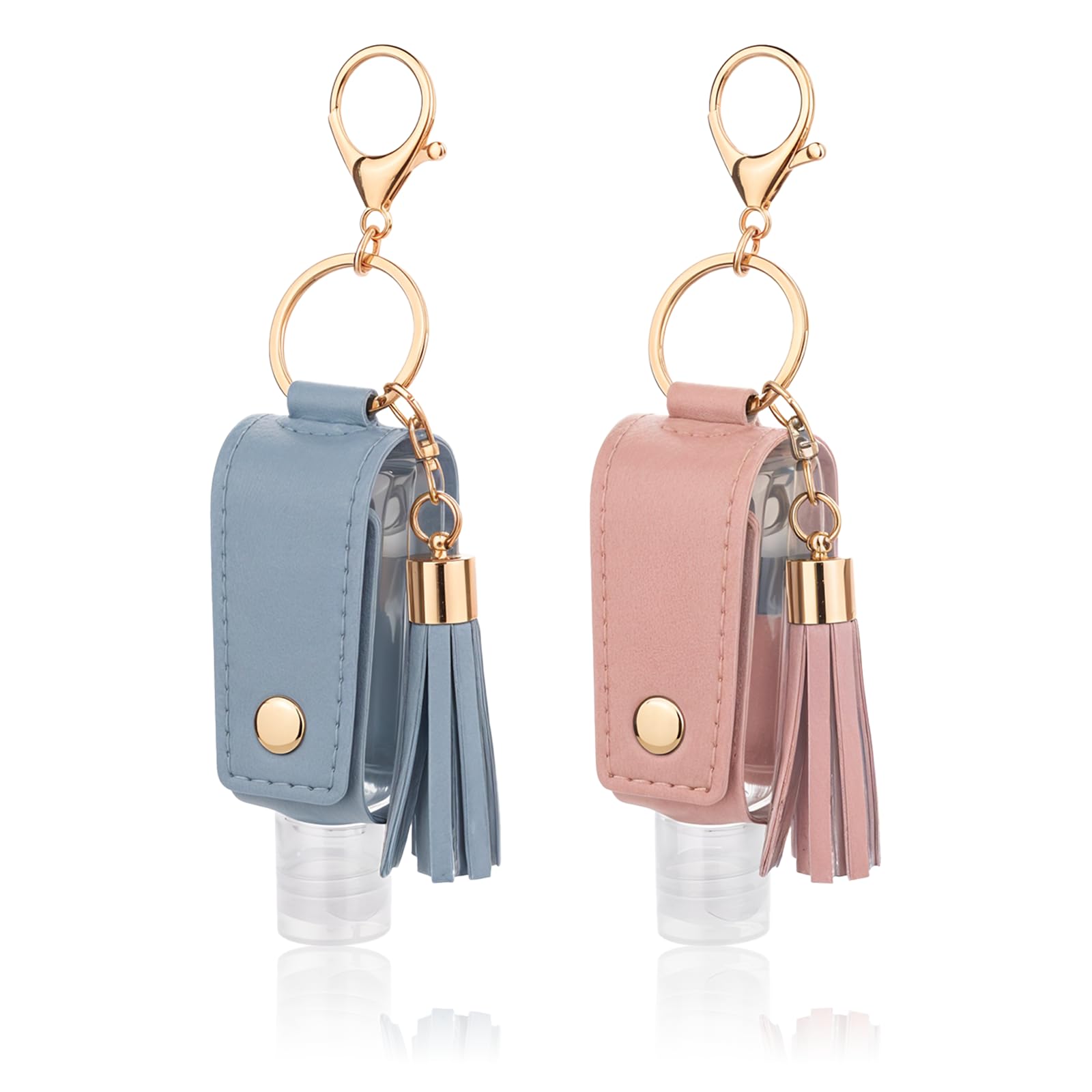 ZEYIYER 2 PCS Hand Sanitizer Holder Keychain, 30ml Mini Hand Sanitiser with Clip, Travel Size Refillable Hand Sanitizer Empty Bottles for Lotion Liquid Soap Shampoo(Blue, Pink)