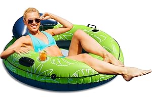 JOSEN River Floats for Adults Heavy Duty 350lb, XL River Tubes for Floating - 53" Large Pool Floats Adult with 2 Cup Holders, Inflatable Floating Tube, River Run Tube Lake Water Tubes