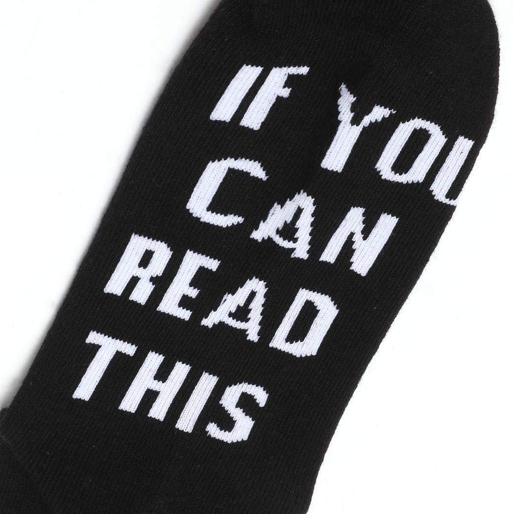 IF YOU CAN READ THIS Funny Saying Knitting Word Combed Cotton Crew Wine Coffee Beer Socks For Unisex Men Women (Black White)