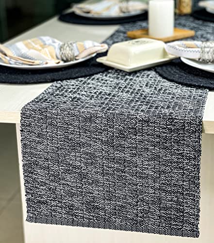 CHARDIN HOME Recycled Cotton Black/Grey Honeycomb Table Runners, Handwoven Tonal Table Runners, 13x72 Inches, Great for Everyday Usage, Parties, Holiday Dinners and Even Everyday. at Amazon
