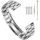 SINAIKE 20mm 22mm Metal Watch Band for Men Screw-In Stainless Steel Watch Band Straight with Curved Ends Watch Bracelet Replacement Strap with Classic Diving Buckle Sliver-Gold