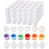 24 Strips 144 Pots Empty Paint Pots with Lids Mini Acrylic Paint Storage Container Arts Crafts Supplies for Classrooms Schools Art Festivals(5 ml/ 0.17 oz)