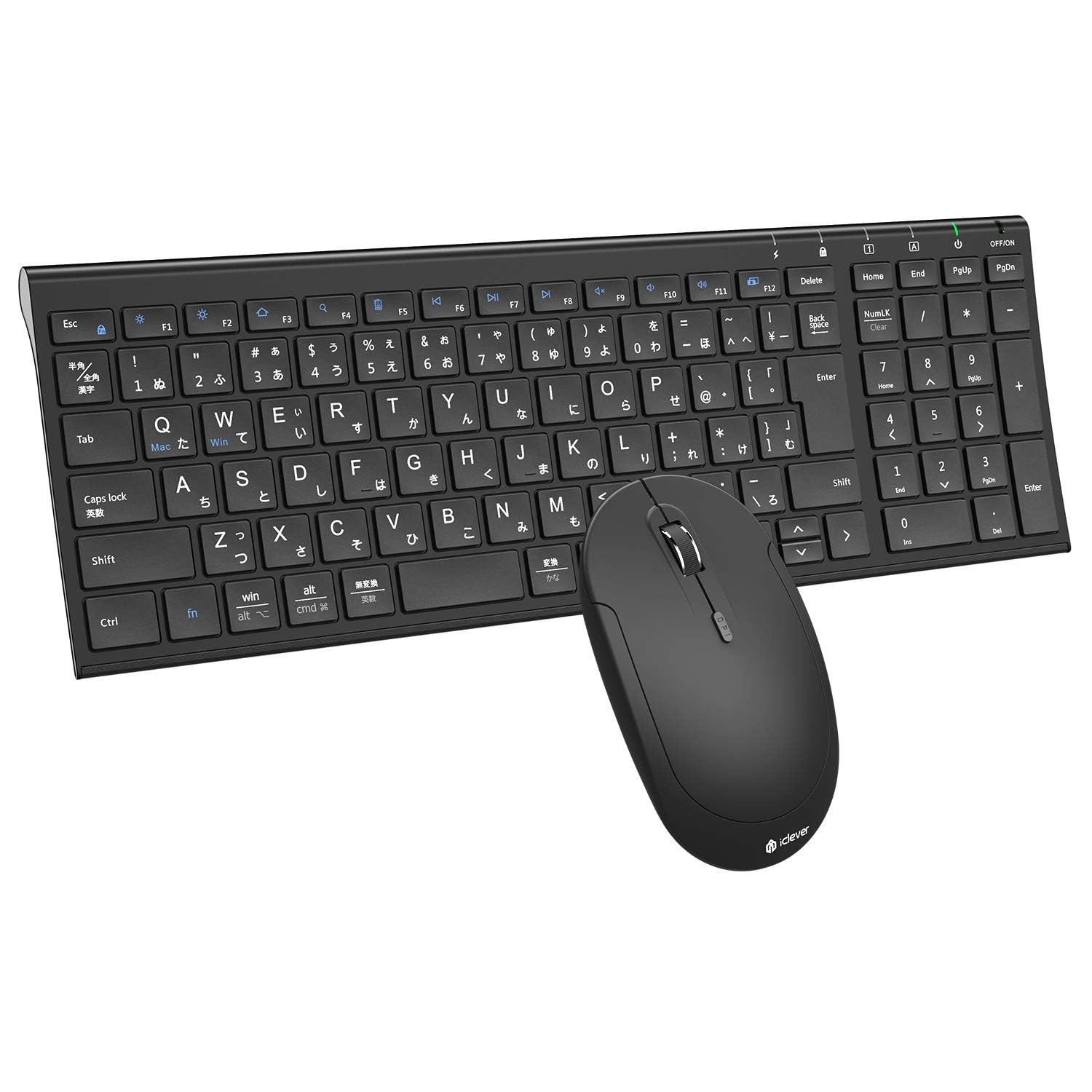 iClever キーボード ワイヤレス キーボード マウスセット 日本語配列 静音 超薄型 無線 2.4G キーボード・マウスセット USB接続 キーボードType-C充電式 フルサイズ テンキー付き マウス3段階DPI パソコン PC多機能対応 Windows/Mac対応 IC-BK22Combo (ブラック)商品画像